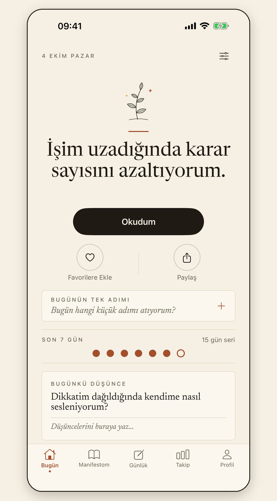 Günün sözü ekranı, Okudum düğmesi ve son yedi günün noktaları